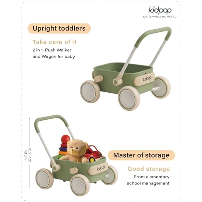 PULA BABY PUSH WALKER WITH WHEELS TODDLER WAGON FOR FIRST LEARNER BABY TOYS 6-12 MONTHS, 1 YEAR OLD BIRTHDAY GIFTS, INDOORS AND OUTDOORS (GREEN) - Image 3