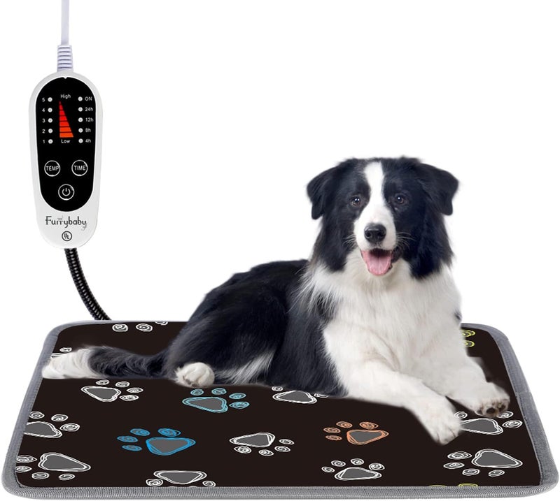 furrybaby Pet Heating Pad, Waterproof Dog Heating Pad Mat for Cat with Durable Anti-Bite Tube Indoor for Puppies Dogs Cats (1 Pack Black, 34 X 24in, Temp Adjustable) - Image 1