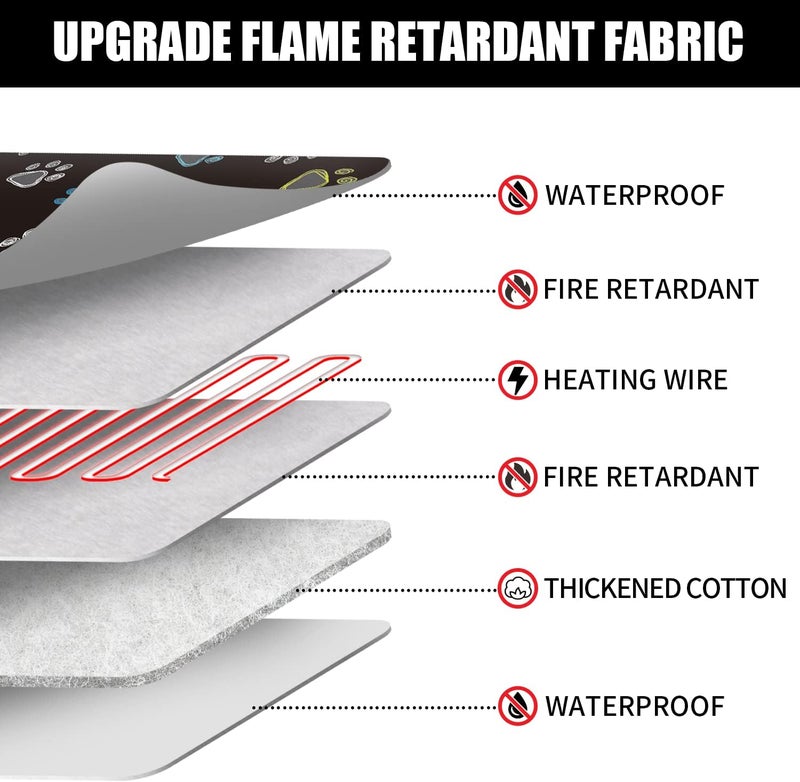 furrybaby Pet Heating Pad, Waterproof Dog Heating Pad Mat for Cat with Durable Anti-Bite Tube Indoor for Puppies Dogs Cats (1 Pack Black, 34 X 24in, Temp Adjustable) - Image 4