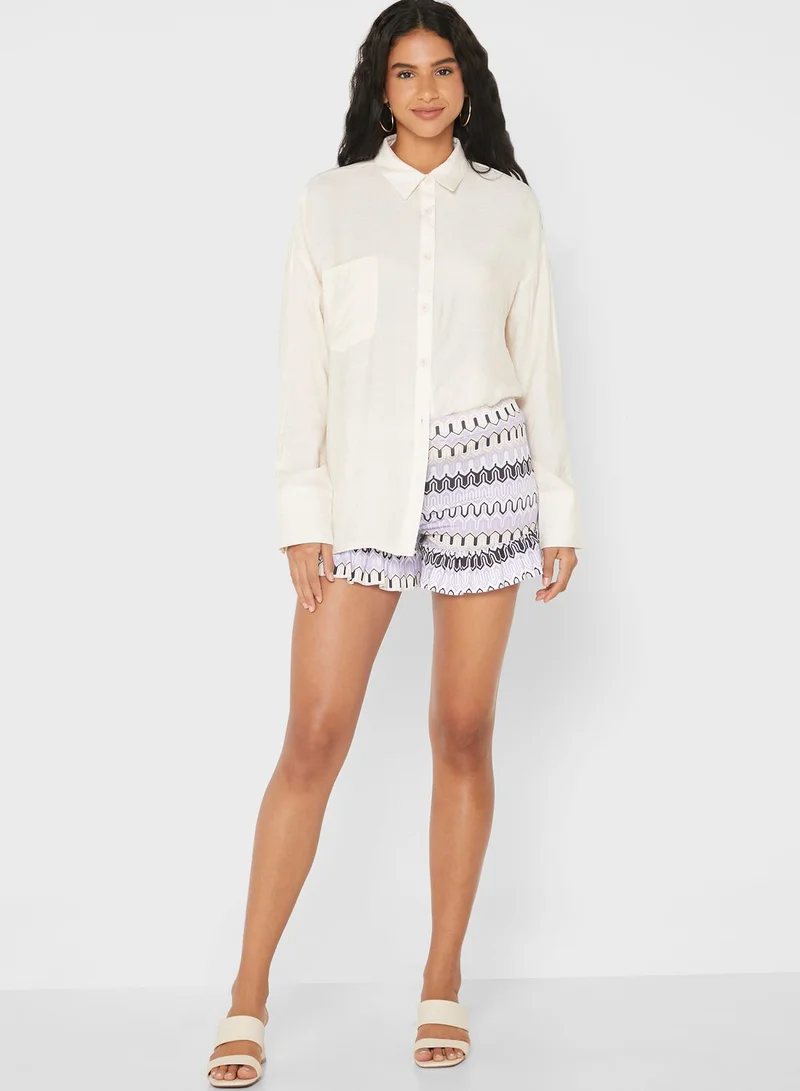 I SAW IT FIRST Lilac Abstract Print Frill Hem Short