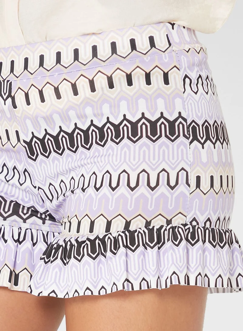 I SAW IT FIRST Lilac Abstract Print Frill Hem Short