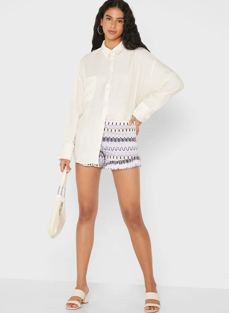 I SAW IT FIRST Lilac Abstract Print Frill Hem Short