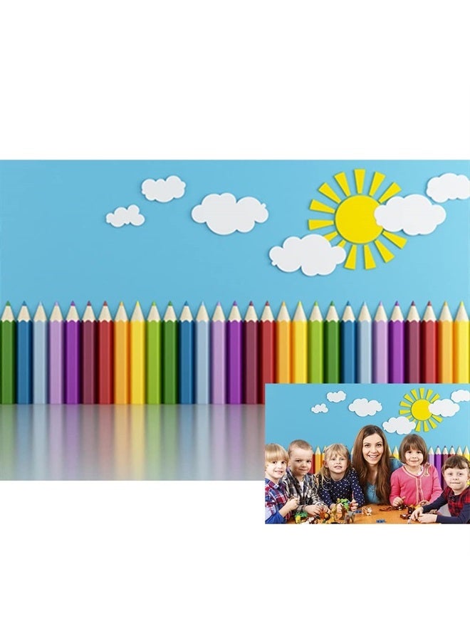 Baocicco 10x6.5ft Vinyl Backdrop Children's Room Interior Decor Photography Background Crayon Sun Clouds Blue Background Kindergarten Activity Children's Room Wallpaper Decor Children Portrait - Image 1