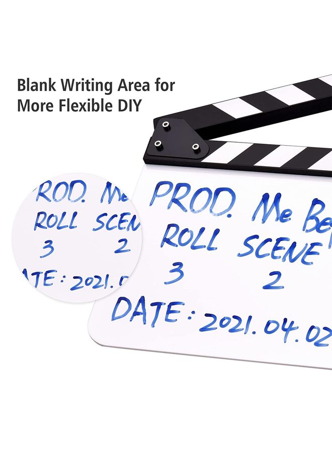30cm*25cm Movie Clapboard, White Acrylic Scene Clapper Board with Magnetic Strip for Directors TV Films Action Scenes Video Production - Lightweight Wooden Slate Prop - Image 2
