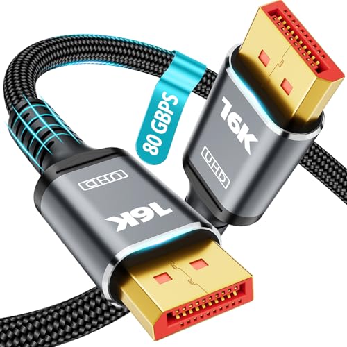 Green Jiss 80Gbps Displayport Cable 2.1 5FT, [VESA Certified] DP 2.1 Cable 16K Military-Grade Braided Cable, 16K@60Hz, 8K@120Hz, 4K@240Hz, Compatible HDR10 DSC 1.2a, FreeSync G-Sync Gaming Monitor 5090 7900XTX - Image 1