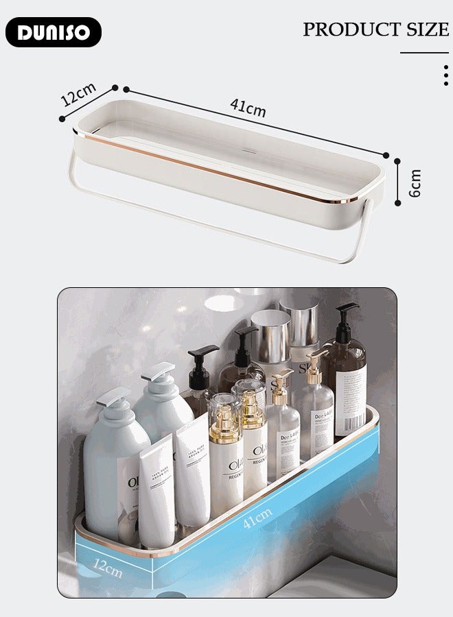 DUNISO 2PCS Bathroom Towel Shelf, Bathroom Shower Caddy Organizer Shelf Rack with Towel Bar and Hook, Wall Mounted Bathroom Storage Shelves, Adhesive Shelves for Bathroom Organization  - Image 4