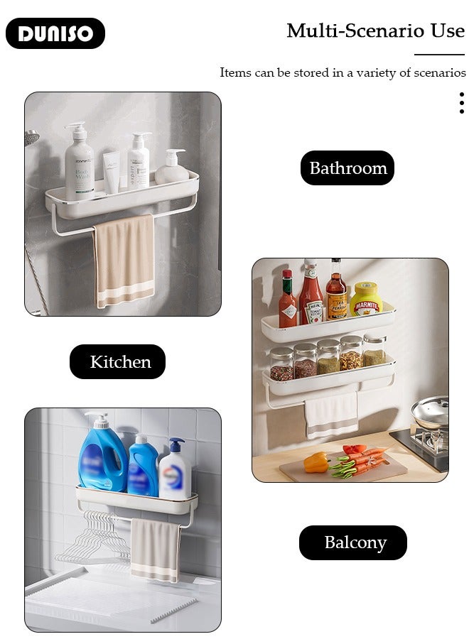 DUNISO 2PCS Bathroom Towel Shelf, Bathroom Shower Caddy Organizer Shelf Rack with Towel Bar and Hook, Wall Mounted Bathroom Storage Shelves, Adhesive Shelves for Bathroom Organization  - Image 2