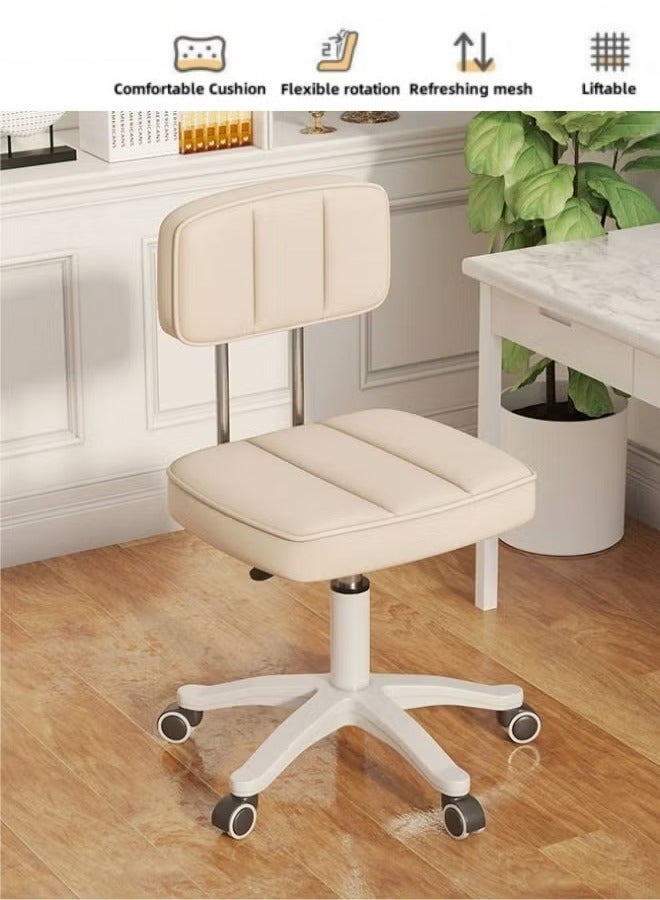 XiuWoo Adjustable Makeup Chair Lifting Swivel Chair, Sponge Seat Bedroom Backrest Chair, 360° Rotating Dressing Table Chair Small Dressing Table Chair Suitable For Powder Room Living Room Bedroom, Beige  - Image 1