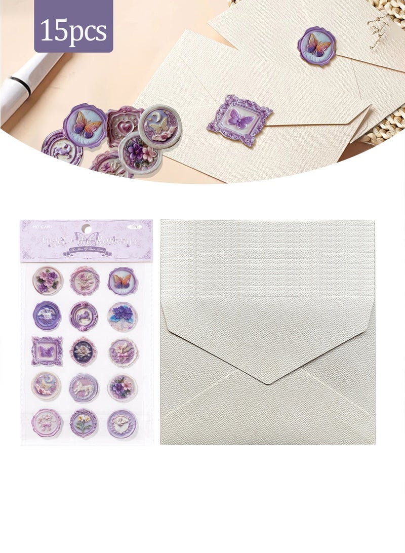 BEIRUI 15 pcs Burlap Envelopes and 15 pcs Flap Stickers,Vintage Simple Envelopes,Kraft Specialty Paper,11.4cm x 16.5cm Envelopes for Invitation Postcard Envelopes,Wedding Birthday Party Greeting Card Envelopes  - Image 1