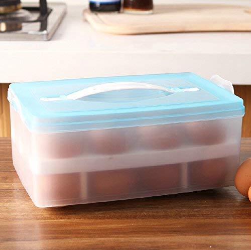 Mishrit Plastic Double Layer Refrigerator 24 Eggs Storage Box Airtight Basket Made in India Blue - Image 1