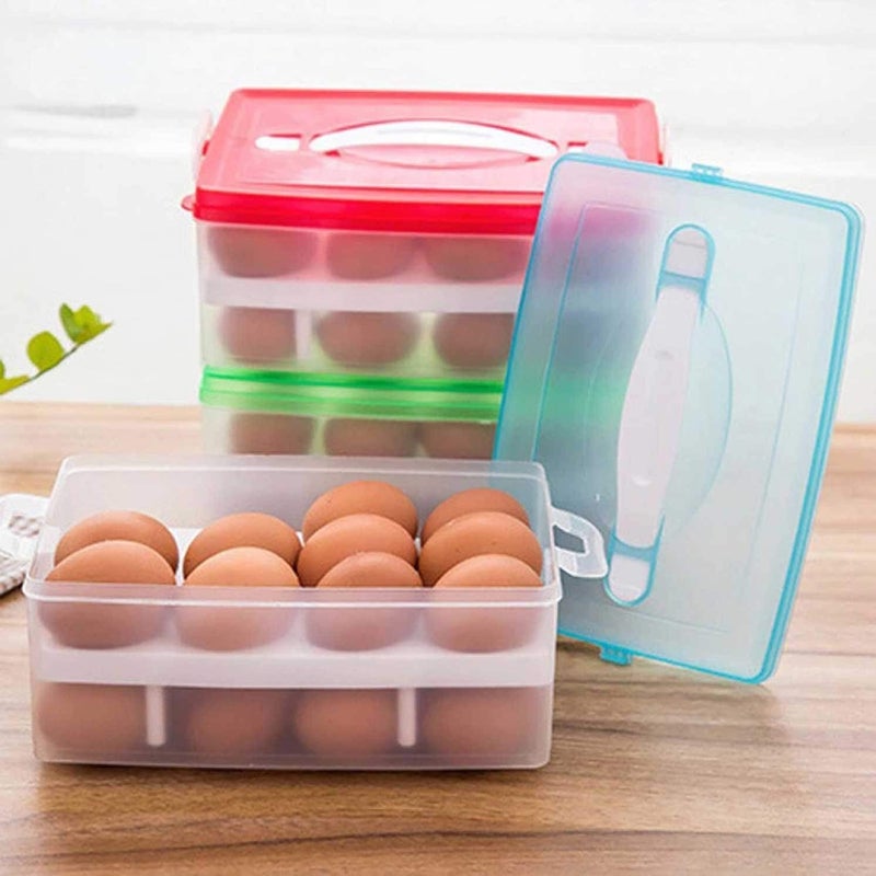 Mishrit Plastic Double Layer Refrigerator 24 Eggs Storage Box Airtight Basket Made in India Blue - Image 5