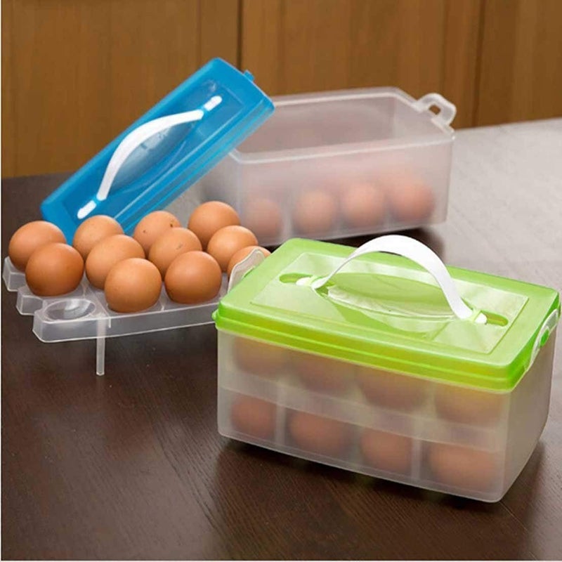 Mishrit Plastic Double Layer Refrigerator 24 Eggs Storage Box Airtight Basket Made in India Blue - Image 3