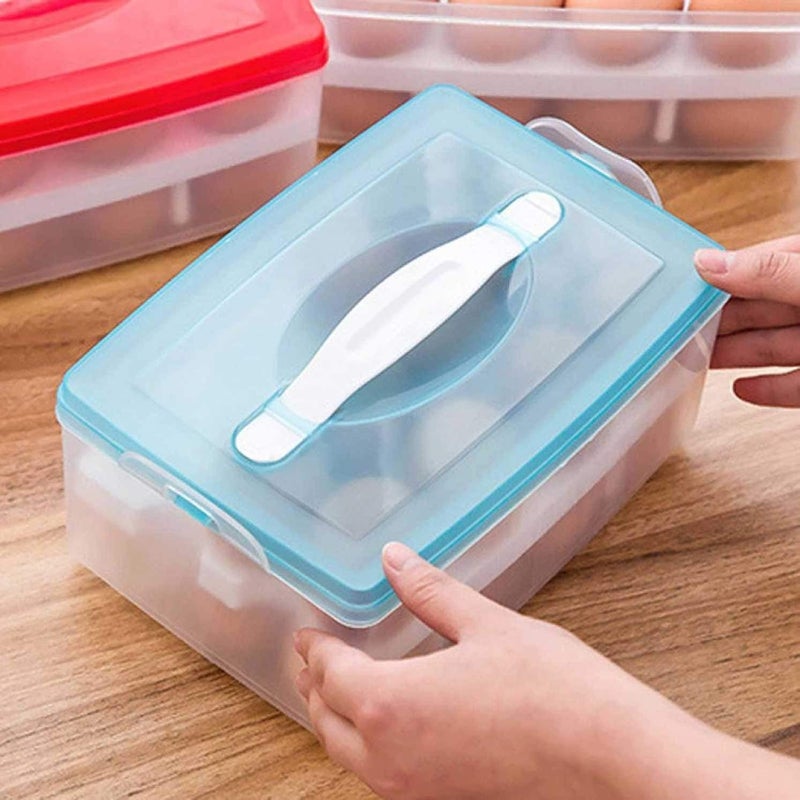 Mishrit Plastic Double Layer Refrigerator 24 Eggs Storage Box Airtight Basket Made in India Blue - Image 4