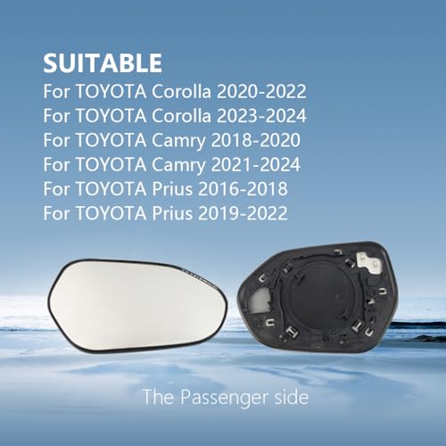 SKOUIO Passenger Side Mirror Replacement Glass for TOYOTA Corolla 2020-2024,Camry 2018-2024,Prius 2016-2022,Backing Plate Power Heated right Side Mirror Glass for TOYOTA Camry,Corolla,Prius - Image 2