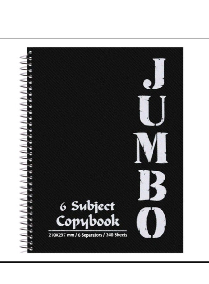 Mintra Jumbo NoteBook A4 Size, Lined Ruling 240 Sheets, 6 subjects  210*297 mm black - Image 1