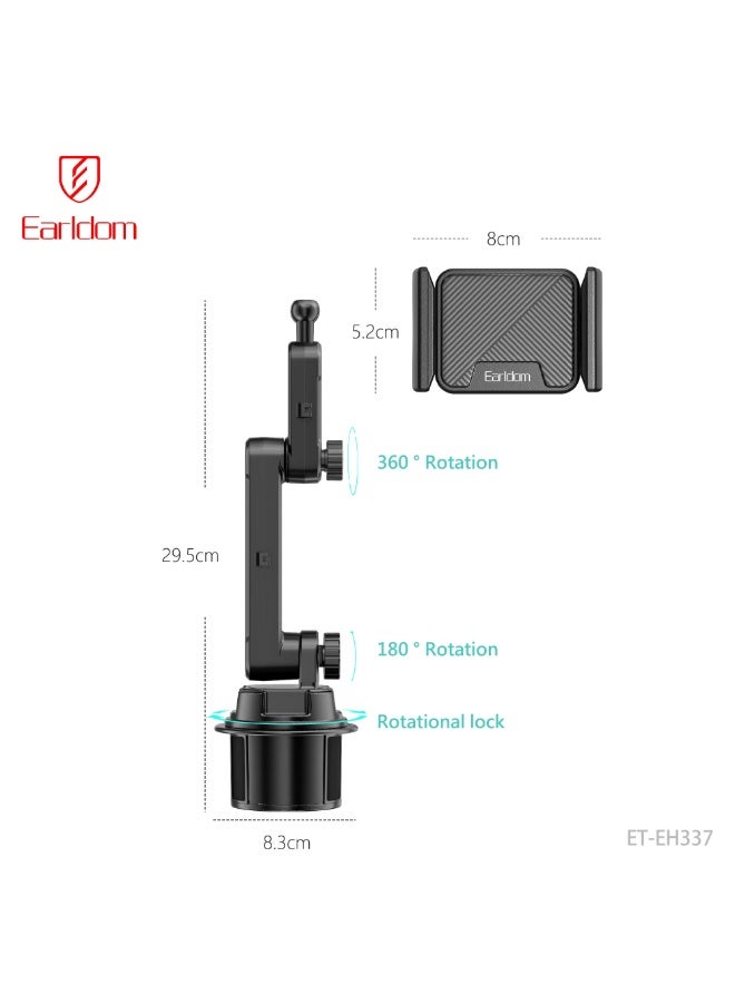 Earldom ET-EH337 Adjustable Car Phone Holder for Cup Holder, 360° Rotatable Mount Compatible with Smartphones - Black - Image 5