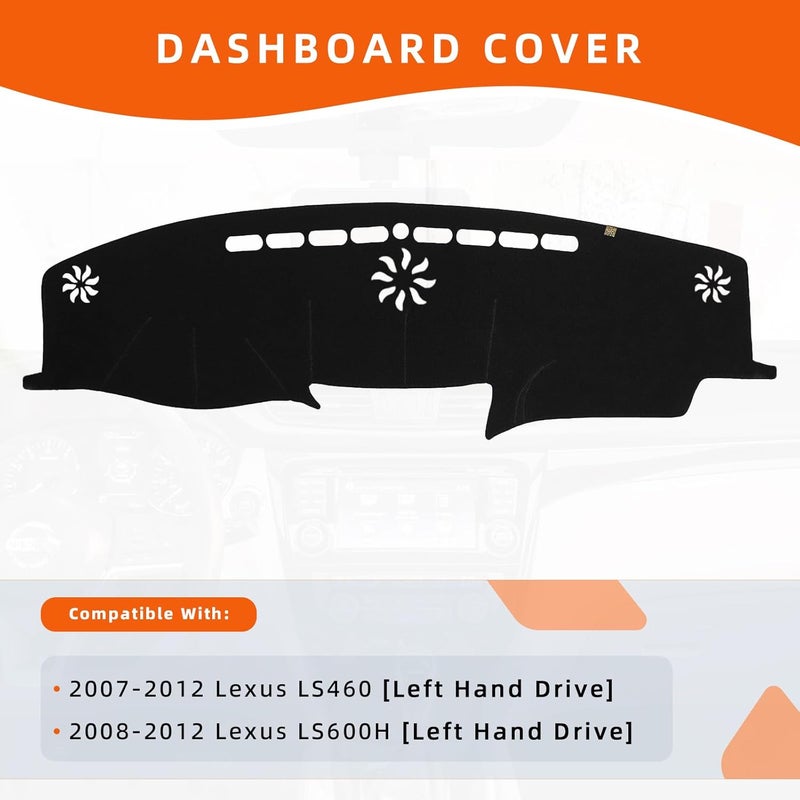 KEYOOG Dashboard Cover Dash Mat Fit for 2012-2007 Le-xus LS LS460 LS600H (for Left Hand Drive),Car Dash Board Mat Anti-Glare Carpet,Non-Slip Pad Sunshield Protector (Black) - Image 2
