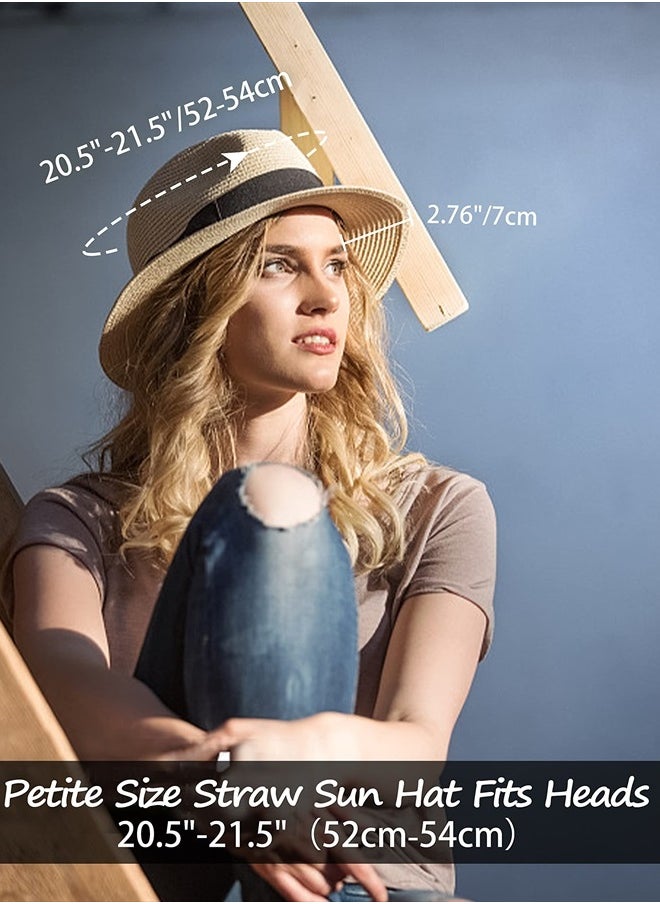 Zylioo - Petite Size Straw Panama Hat for Small Heads,Adjustable Fedora Summer Beach Sun Hat,Little UPF Straw Hat - Image 1