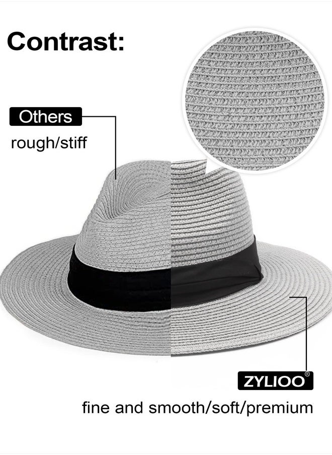 Zylioo - Petite Size Straw Panama Hat for Small Heads,Adjustable Fedora Summer Beach Sun Hat,Little UPF Straw Hat - Image 1