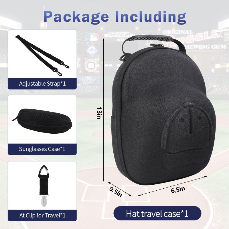 Anguu Hat Travel Case, Hard Hat Carrier Organizer with Clip & Glasses Storage, Holds 6 Baseball Caps for Home/Travel - Black - Image 2