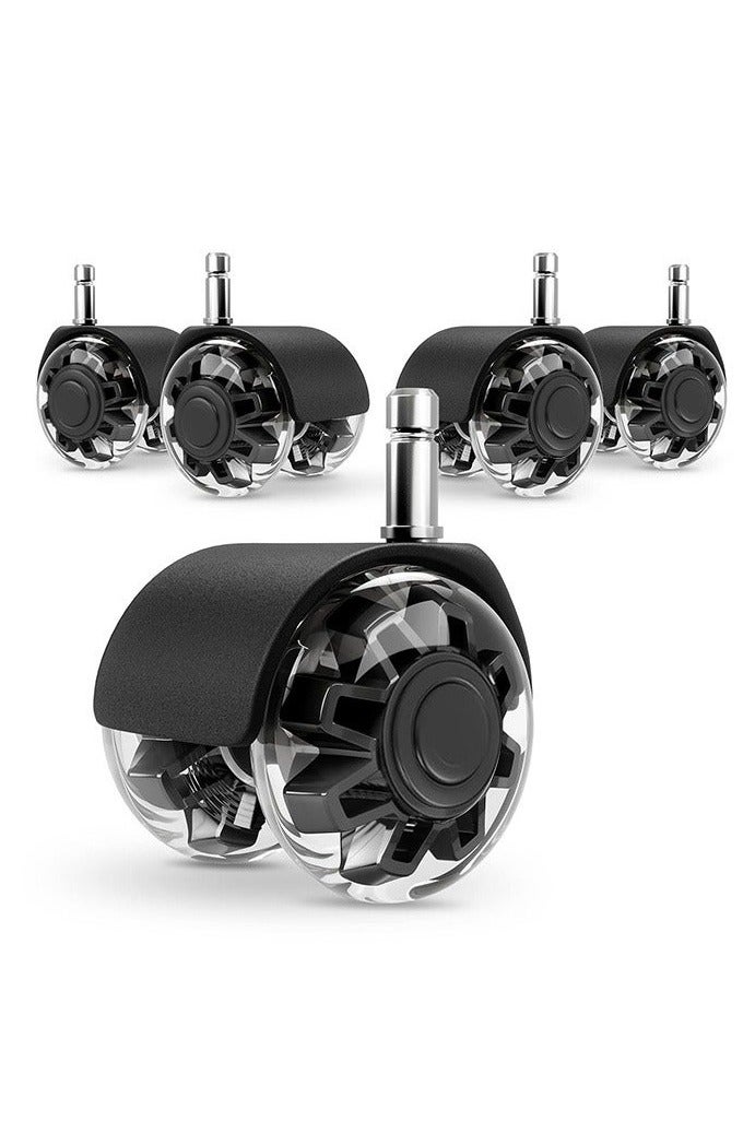 عجلات عجلات كرسي المكتب (مجموعة من 5) ، عجلات الكرسي الثقيلة دعم 2200lbs ، عجلات كرسي المطاط الصامت للأرضيات الخشبية والسجاد ، 2 بوصة عالمية مناسبة (أسود) - Image 1