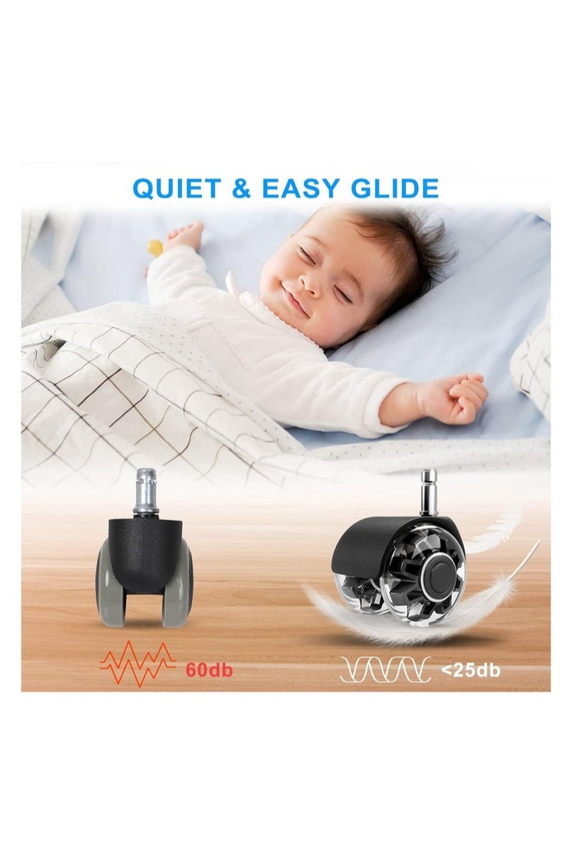 عجلات عجلات كرسي المكتب (مجموعة من 5) ، عجلات الكرسي الثقيلة دعم 2200lbs ، عجلات كرسي المطاط الصامت للأرضيات الخشبية والسجاد ، 2 بوصة عالمية مناسبة (أسود) - Image 4