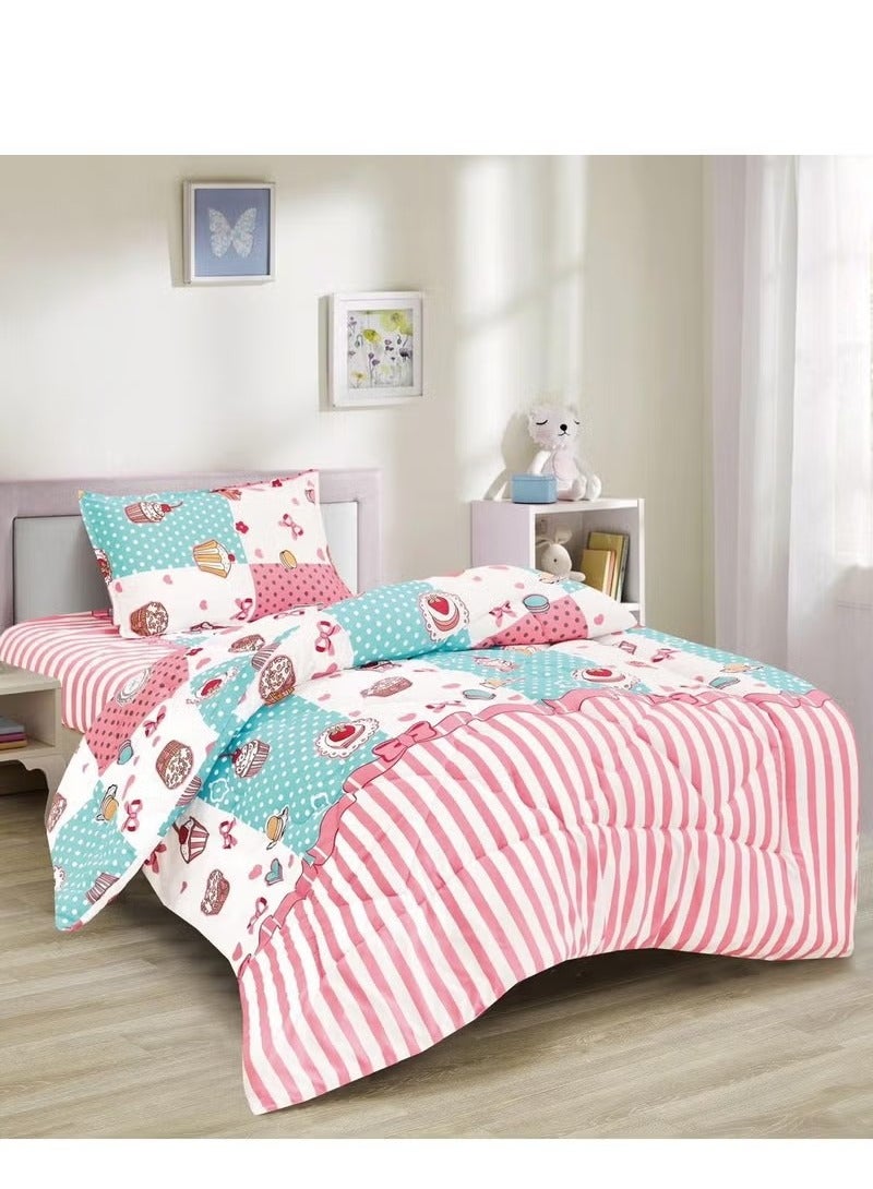 مينج لي لحاف سرير أطفال مقاس مفرد 3 قطع، يتضمن لحاف و ملاءة سرير وغطاء وسادة نوم و غطاء، لحاف خفيف الوزن ويستخدم على الاتجاهين، مناسب لجميع الفصول - Image 1