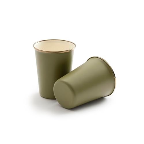 Barebones 2-Tone Enamel Cup Set - Set of 2, 14 oz Mugs - Enamelware Mugs - Durable Kitchen or Camping Mug Set (Olive Drab) - Image 1