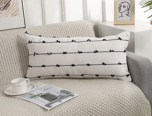 NUYECY Boho Long Lumbar Pillow Covers 14 x 24 Black,Classic Stripe Pattern Cotton Decorative Long Lumbar Pillow Case Cushion Cover Cushion Case for Sofa Couch Bed Livingroom Farmhouse,Modern Accent - Image 2