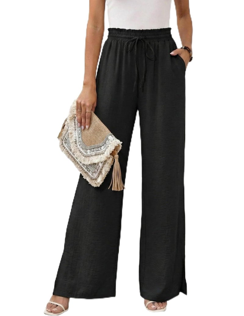 GraceSelect Black Linen Pants for Women, Teacher Work Trousers Side Split with Pockets 2026 Trendy Office Clothes - Image 1
