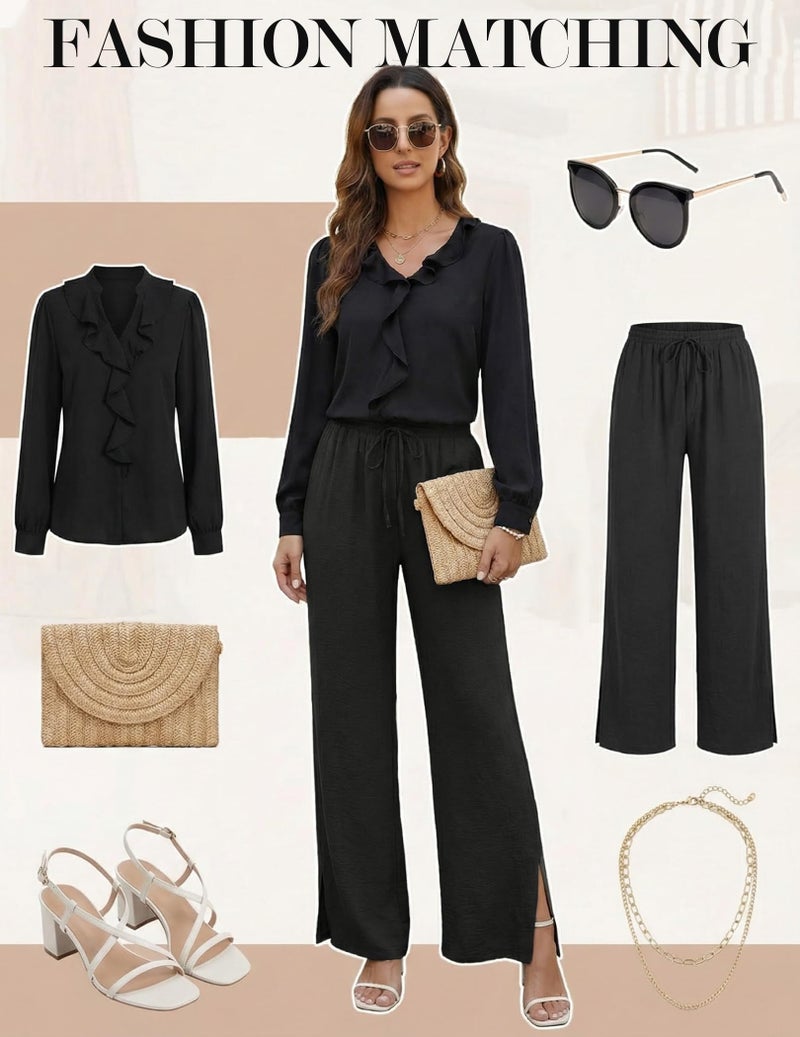 GraceSelect Black Linen Pants for Women, Teacher Work Trousers Side Split with Pockets 2026 Trendy Office Clothes - Image 5