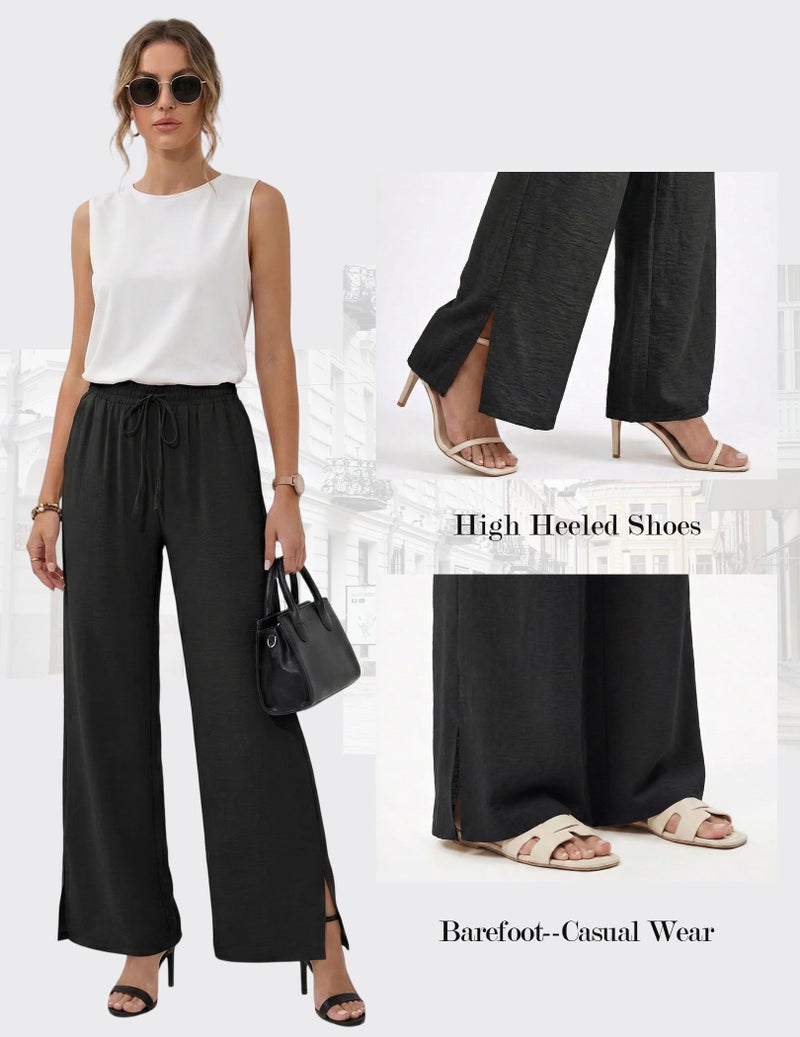 GraceSelect Black Linen Pants for Women, Teacher Work Trousers Side Split with Pockets 2026 Trendy Office Clothes - Image 3