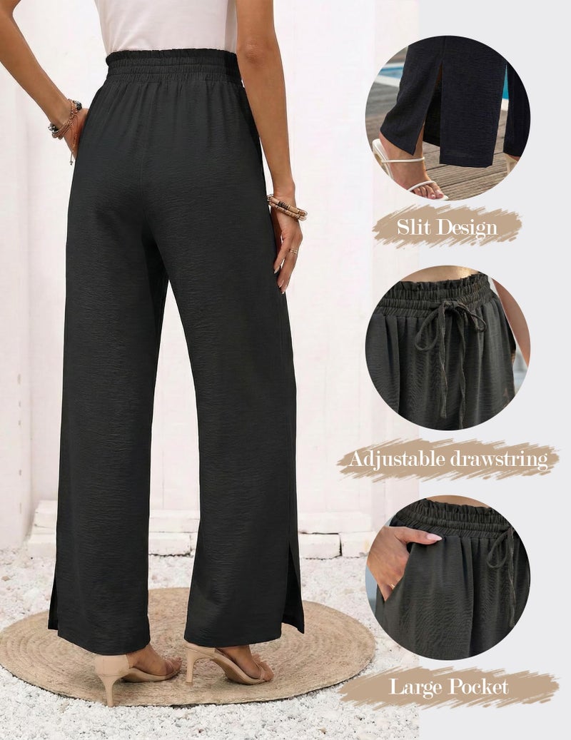 GraceSelect Black Linen Pants for Women, Teacher Work Trousers Side Split with Pockets 2026 Trendy Office Clothes - Image 2