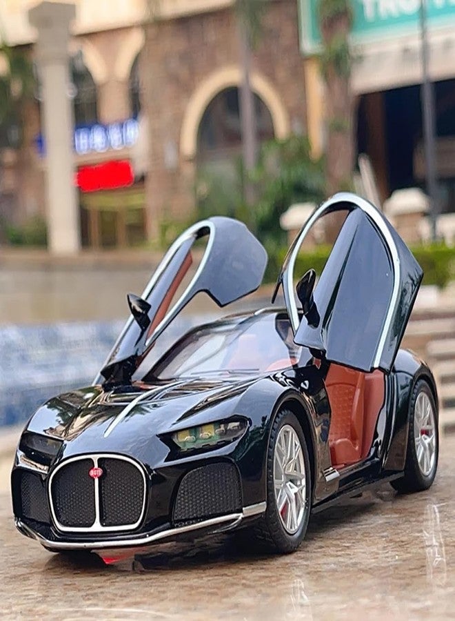 RareFind trove 1:24 Bugatti Atlantic Model Zinc Alloy Diecast Metal Pullback Openable Doors Toy Cars with Flashing Light and Musical Sound Toy Vehicle for Kids Black - Image 2