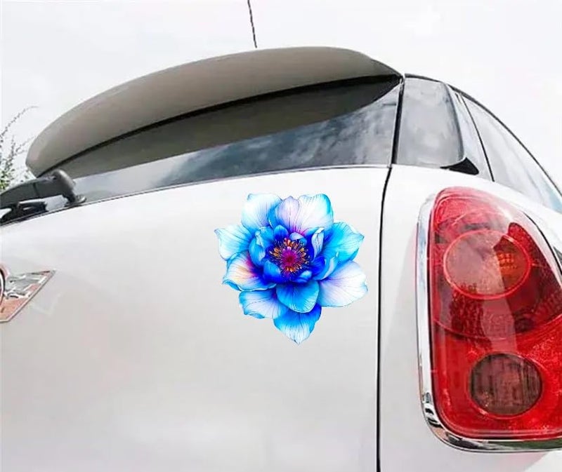 MAKTEM Blue Lotus Holographic Flower Car Decal, Waterproof Removable Flower Sticker, Peel and Stick for Car Vehicle Truck Window Laptop, 1PC (One Blue) - Image 3