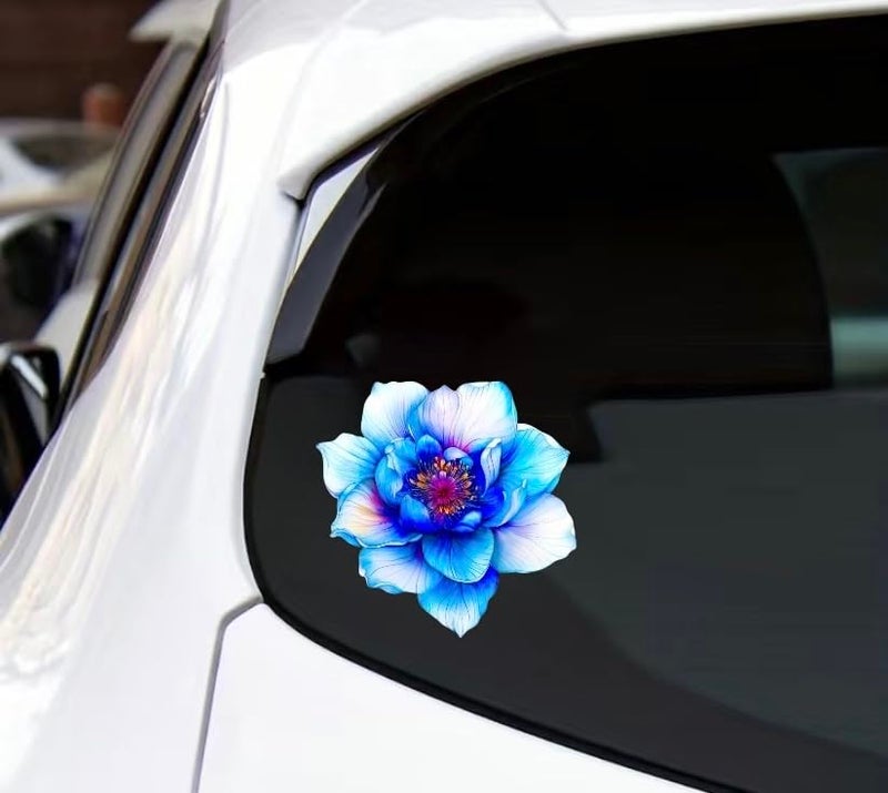 MAKTEM Blue Lotus Holographic Flower Car Decal, Waterproof Removable Flower Sticker, Peel and Stick for Car Vehicle Truck Window Laptop, 1PC (One Blue) - Image 2