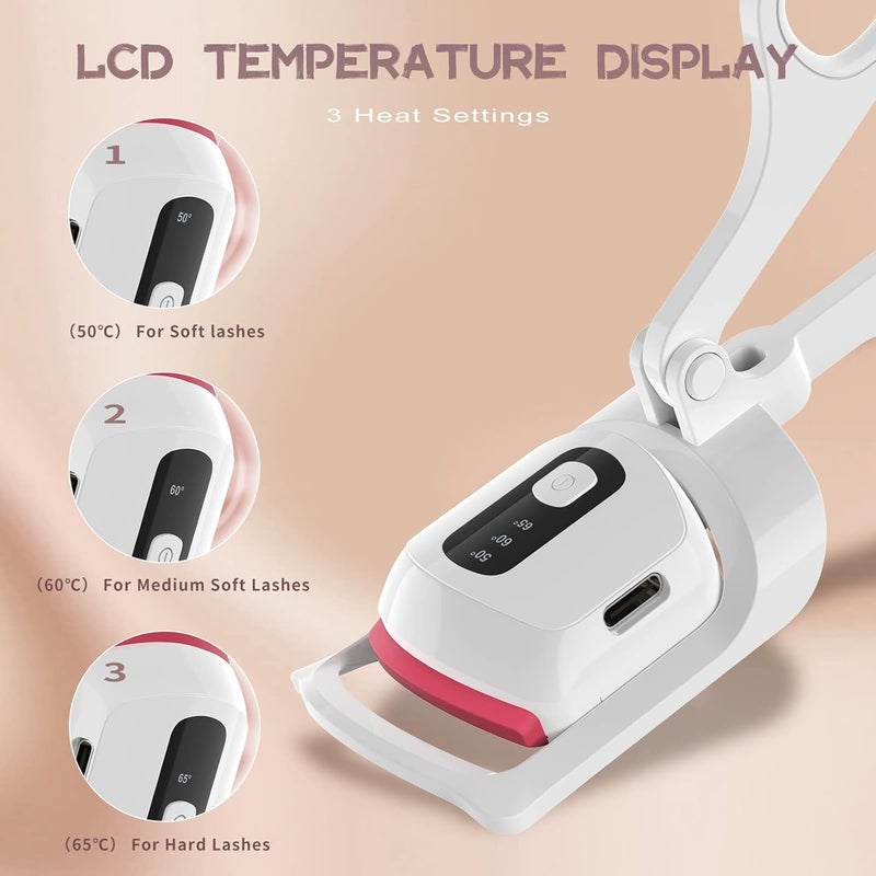 Luckam Rechargeable Heated Lash Curler, Electric Eyelash Curler with 3 Heat Settings, Long Lasting Eye lash Curler for Natural Lashes with Quick Pre Heat (White) - Image 3
