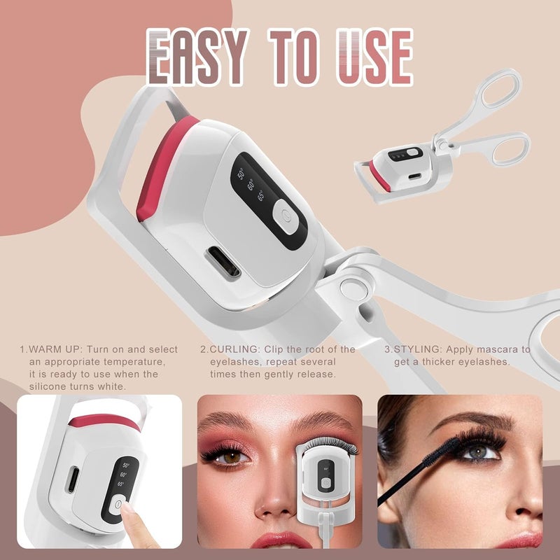 Luckam Rechargeable Heated Lash Curler, Electric Eyelash Curler with 3 Heat Settings, Long Lasting Eye lash Curler for Natural Lashes with Quick Pre Heat (White) - Image 5
