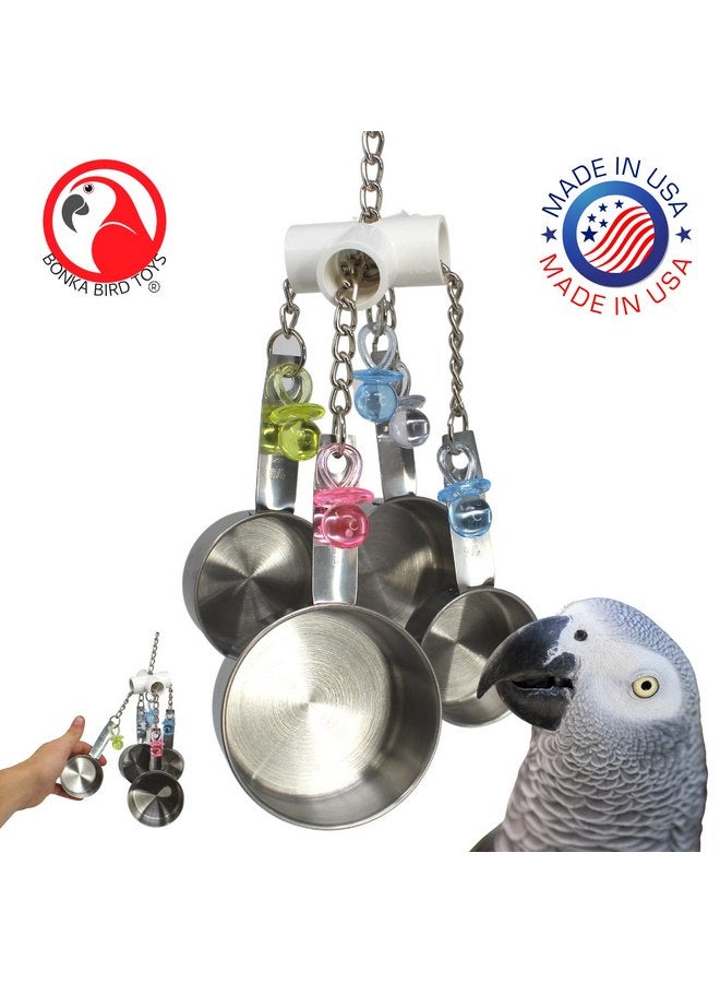 Bonka Bird Toys Clacker Bonka Bird Toys Colorful Durable Stainless Steel Pullable Parrot Macaw African Grey Cockatoo (Single Clacker, White) - Image 3