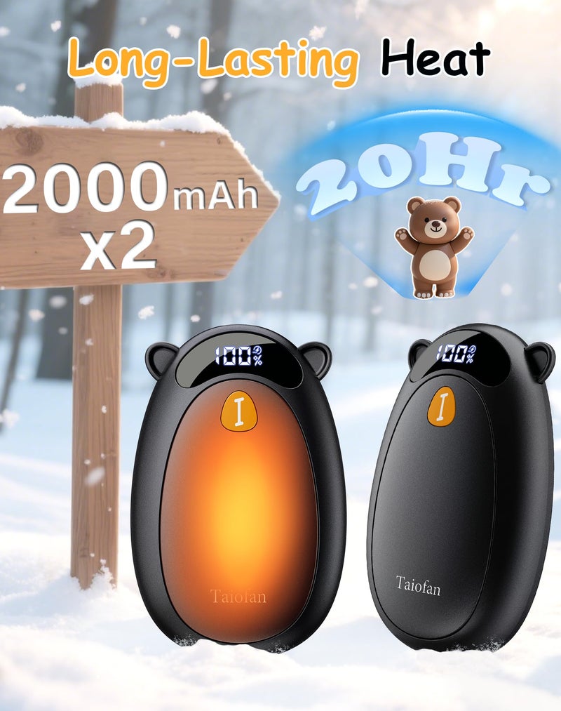 Taiofan Electric Hand Warmers Rechargeable, Cute Bear Design, LED Display, 4 Settings, Fast Heating Portable Pocket Heater Magnetic Handwarmers 2 Pack for Hunting Essentials Camping Gift for Men Women - Image 3