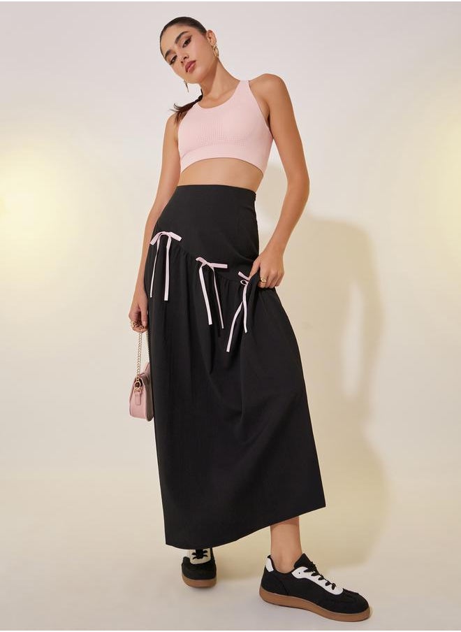 Take Two Bow Tie Detail A-line Midi Skirt  - Image 1