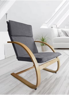 Moon Home and more.. Modern Bentwood Relaxing Chair Chenille Fabric Upholstered Relax Rocker Lounge Chair Grey  - Image 3