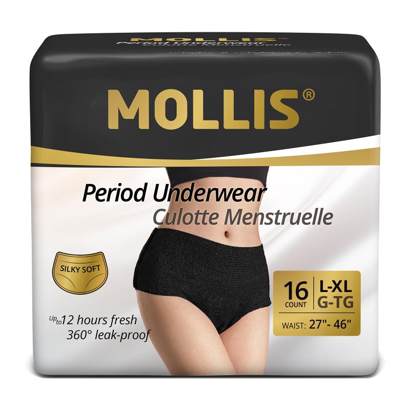 MOLLIS Disposable Period Underwear for Women, Postpartum Panties, Maternity Knickers Heavy Flow Leak Proof, Black, Large/X-Large, 16 Count - Image 1