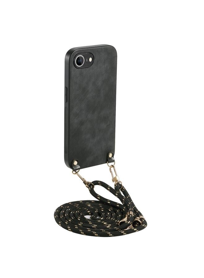 S-TOP Case For iPhone 16e Vintage Leather PC Back Cover Phone Case with Crossbody Strap - Image 1
