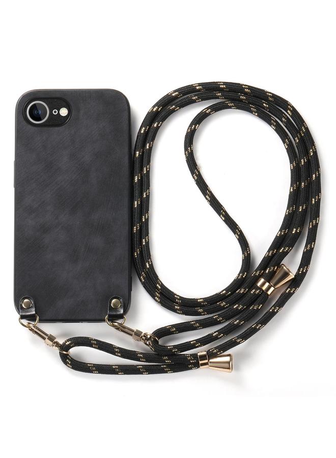 S-TOP Case For iPhone 16e Vintage Leather PC Back Cover Phone Case with Crossbody Strap - Image 2