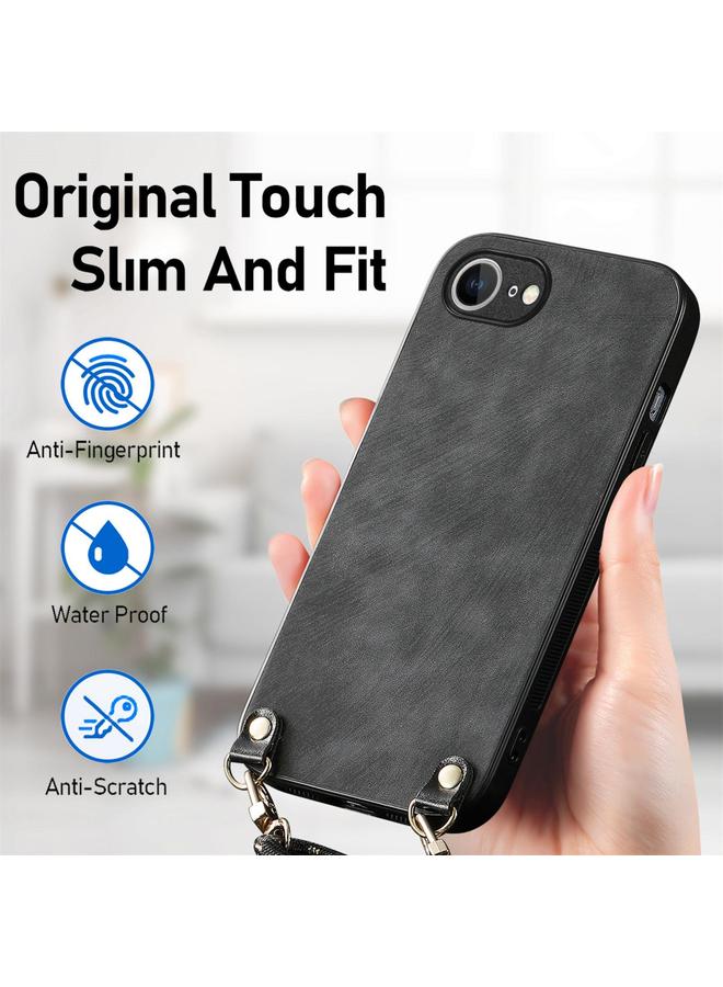 S-TOP Case For iPhone 16e Vintage Leather PC Back Cover Phone Case with Crossbody Strap - Image 5
