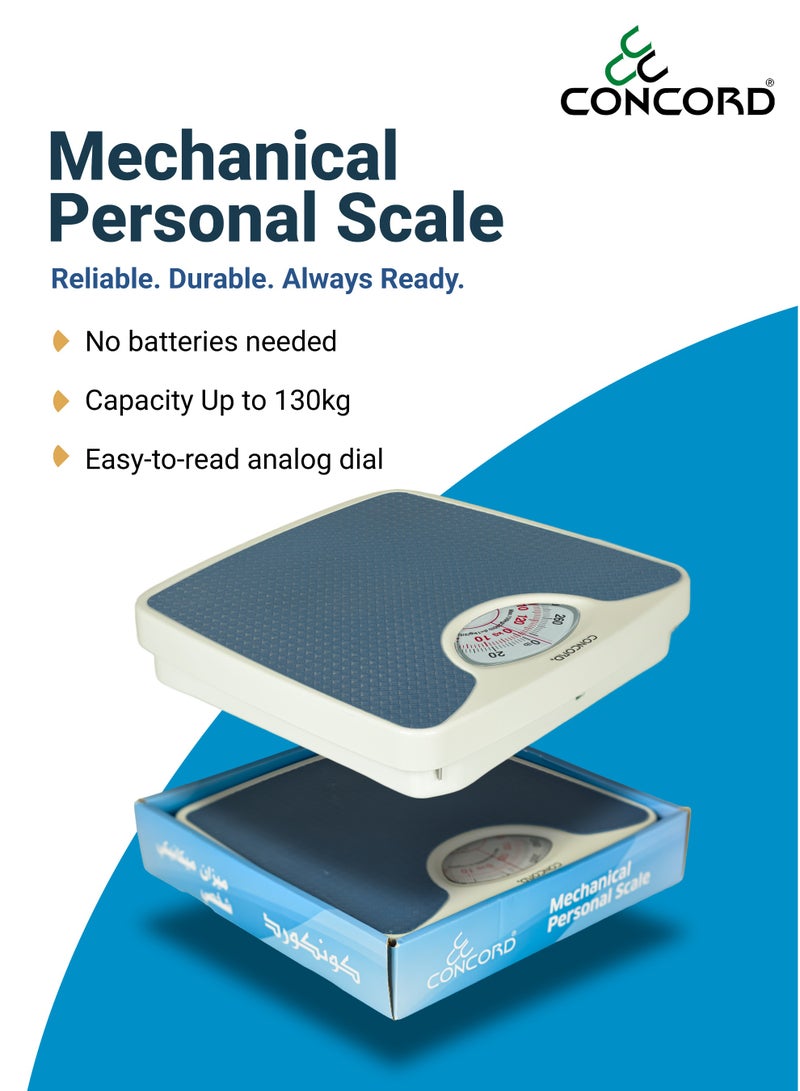 CONCORD CONCORD Mechanical Personal Scale with Analog Display, No Battery Needed, Capacity upto 130kg, Dial Calibration Gear, Bathroom Human Weighing Scale, Available in Different Colors  - Image 2