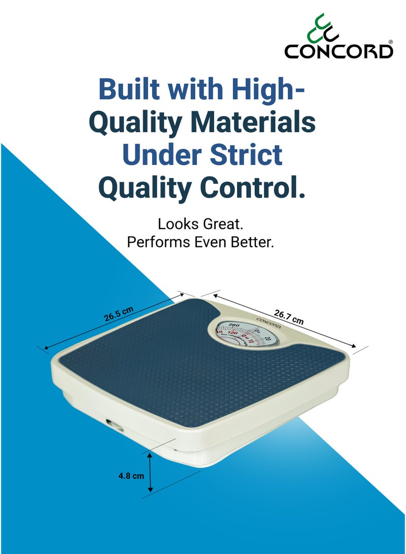 CONCORD CONCORD Mechanical Personal Scale with Analog Display, No Battery Needed, Capacity upto 130kg, Dial Calibration Gear, Bathroom Human Weighing Scale, Available in Different Colors  - Image 4