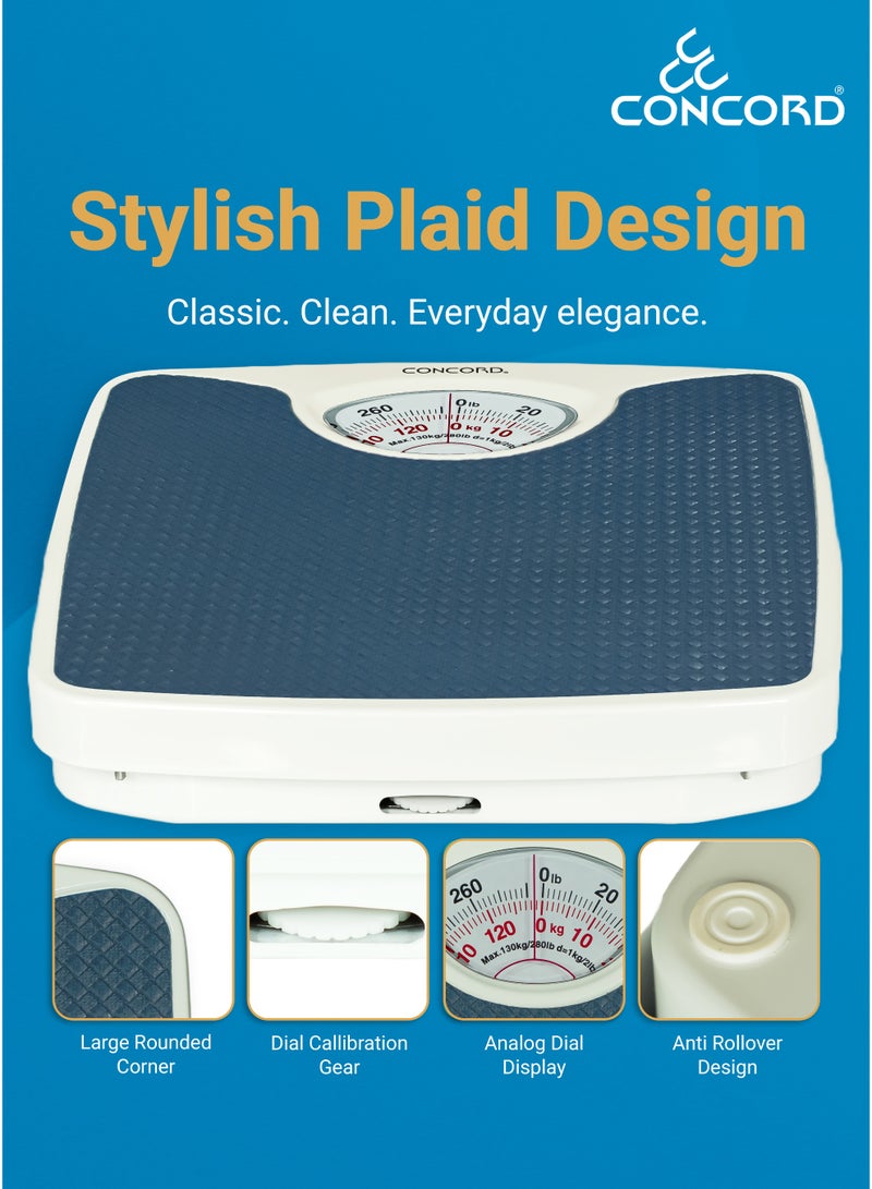 CONCORD CONCORD Mechanical Personal Scale with Analog Display, No Battery Needed, Capacity upto 130kg, Dial Calibration Gear, Bathroom Human Weighing Scale, Available in Different Colors  - Image 5