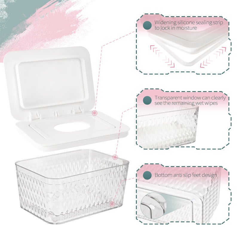 Whiidoom Wipes Dispenser, One-Handed Operation Wipe Holder for Baby & Adult, Seal-Designed Wipes Container for Bathroom Keep Diaper Wipes Fresh (White) - Image 3